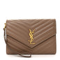 Grain De Poudre Matelasse Chevron Monogram Cassandre Flap Pouch Taupe