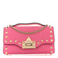 Pebbled Calfskin Rockstud Flip Lock Wallet On Chain Feminine Pink