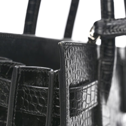 Calfskin Crocodile Embossed Baby Sac De Jour Black