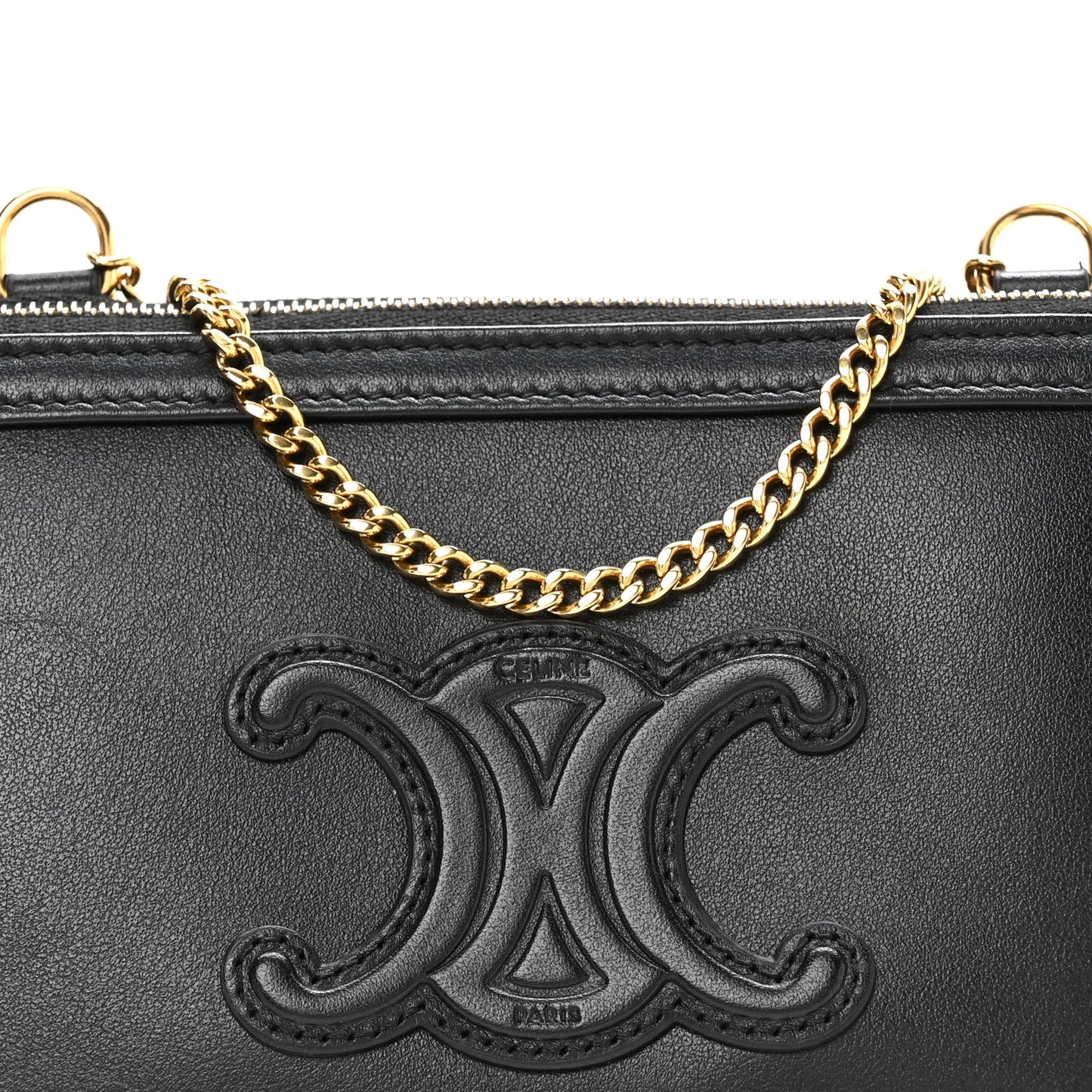 Smooth Calfskin Cuir Triomphe Clutch on Chain Black