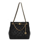Shiny Calfskin Quilted Fancy Jewel Tote Bag Black