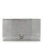 Metallic Calfskin Crocodile Embossed Hourglass Flap Flat Pouch Silver