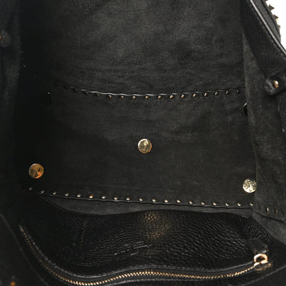 Pebbled Calfskin Medium Rockstud Tote Black