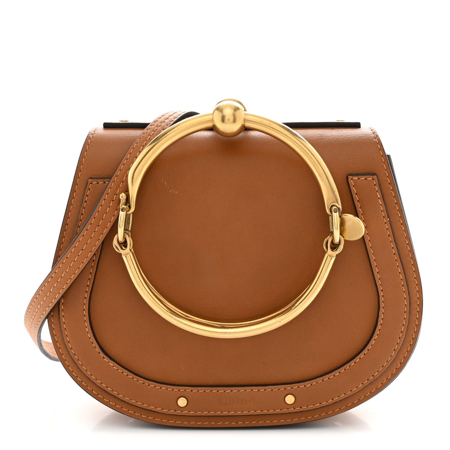 Calfskin Suede Medium Nile Bracelet Bag Caramel