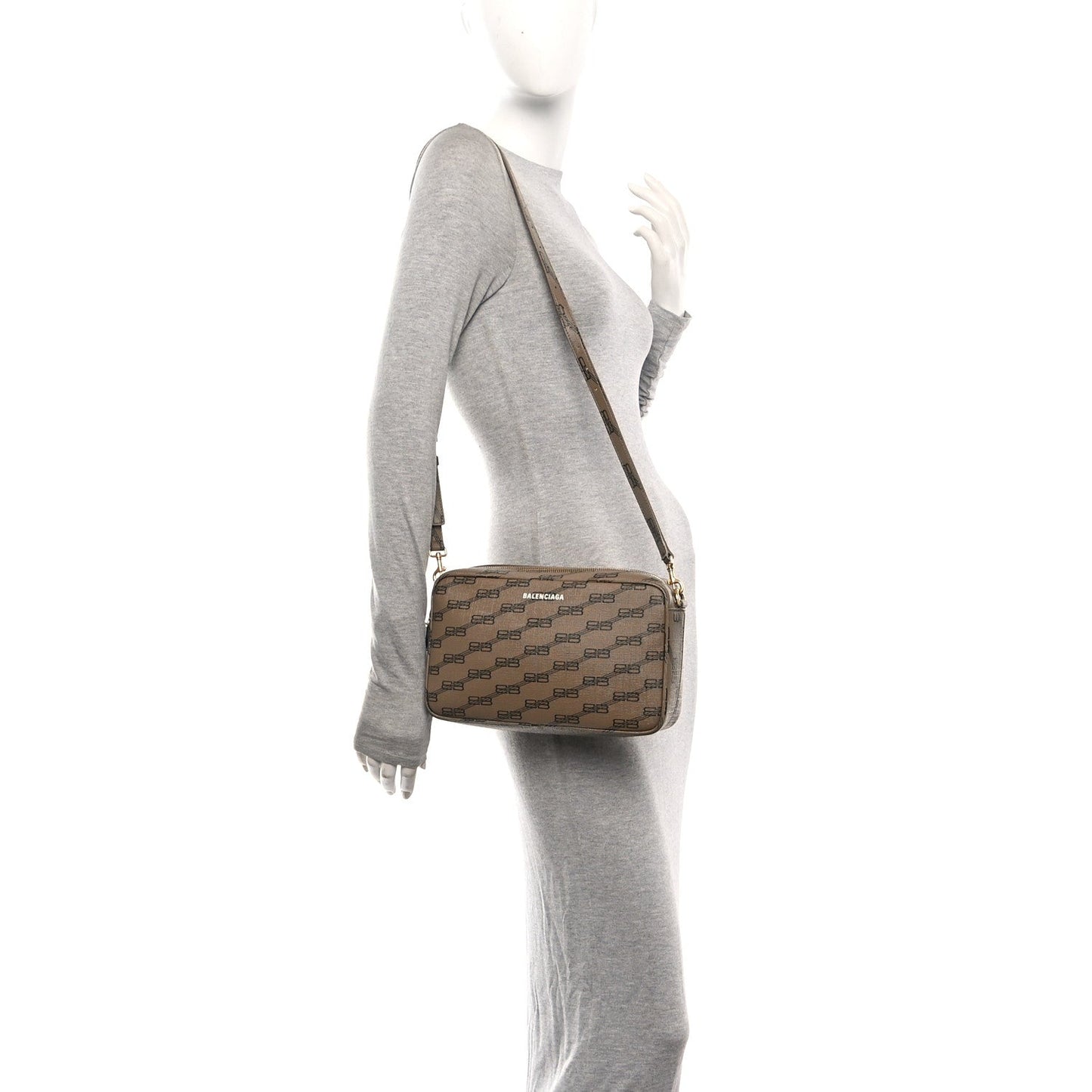 Coated Canvas BB Monogram Medium Signature Camera Bag Beige Brown
