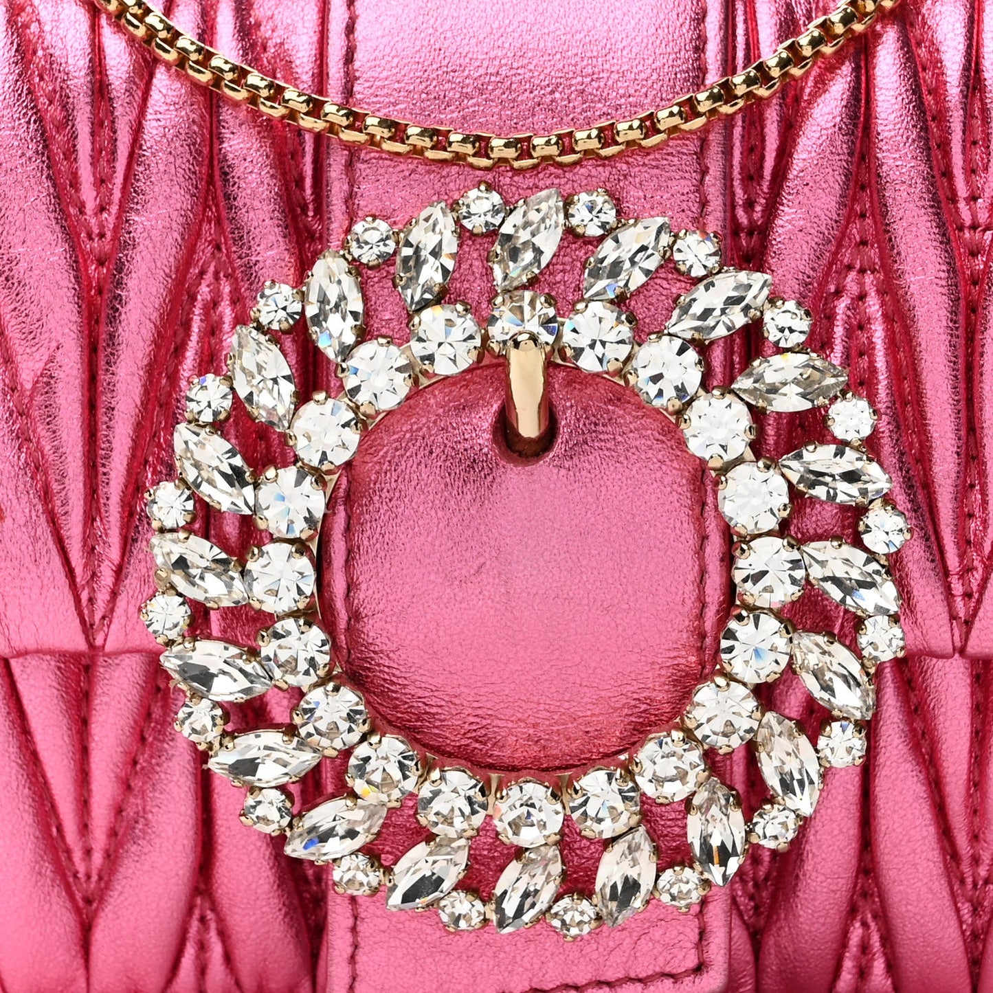 Metallic Nappa Matelasse Crystal Embellished Lady Crossbody Pink