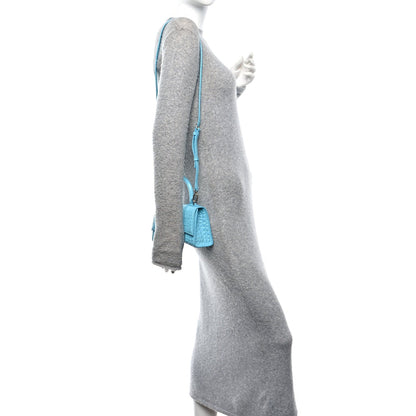 Shiny Calfskin Crocodile Embossed Hourglass Top Handle Bag XS Turquoise