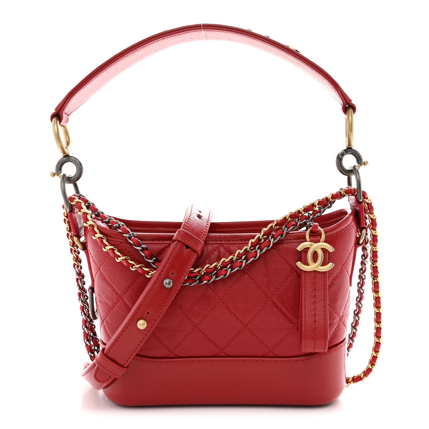 Aged Calfskin Quilted Small Gabrielle Hobo Red