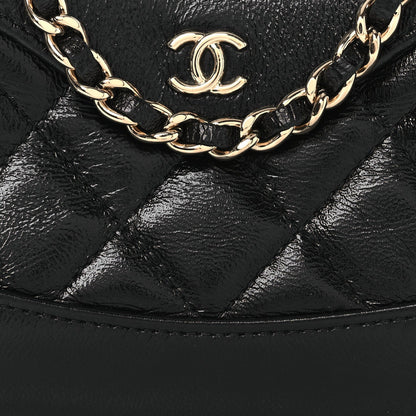 Shiny Lambskin Quilted Micro 31 Clutch With Chain Black