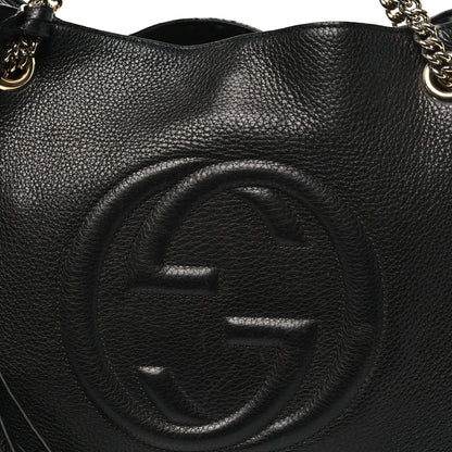 Pebbled Calfskin Medium Soho Chain Shoulder Bag Black