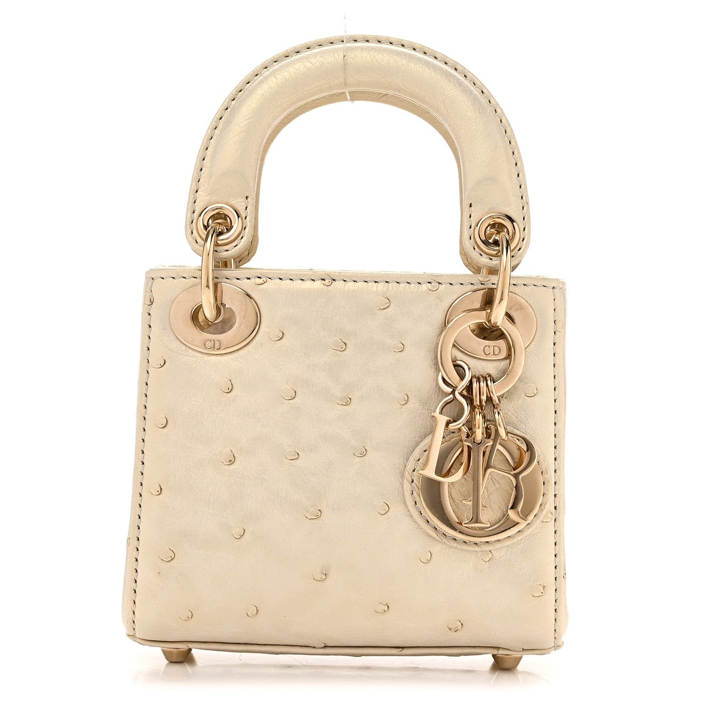 Iridescent Ostrich Micro Lady Dior Latte