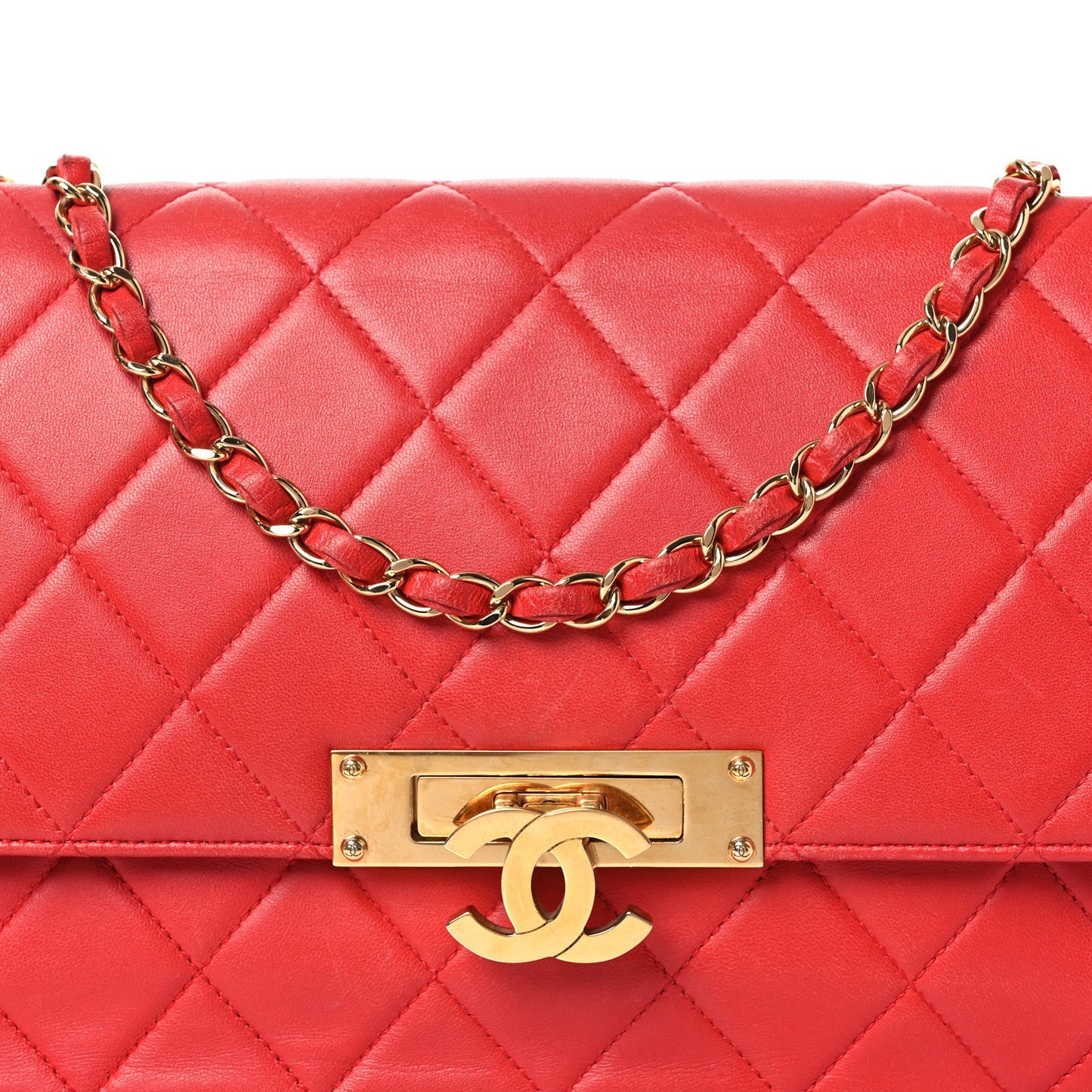 Lambskin Quilted Large Golden Class Flap Red