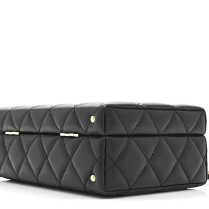 Lambskin Quilted Small CC Top Handle Box Bag Black