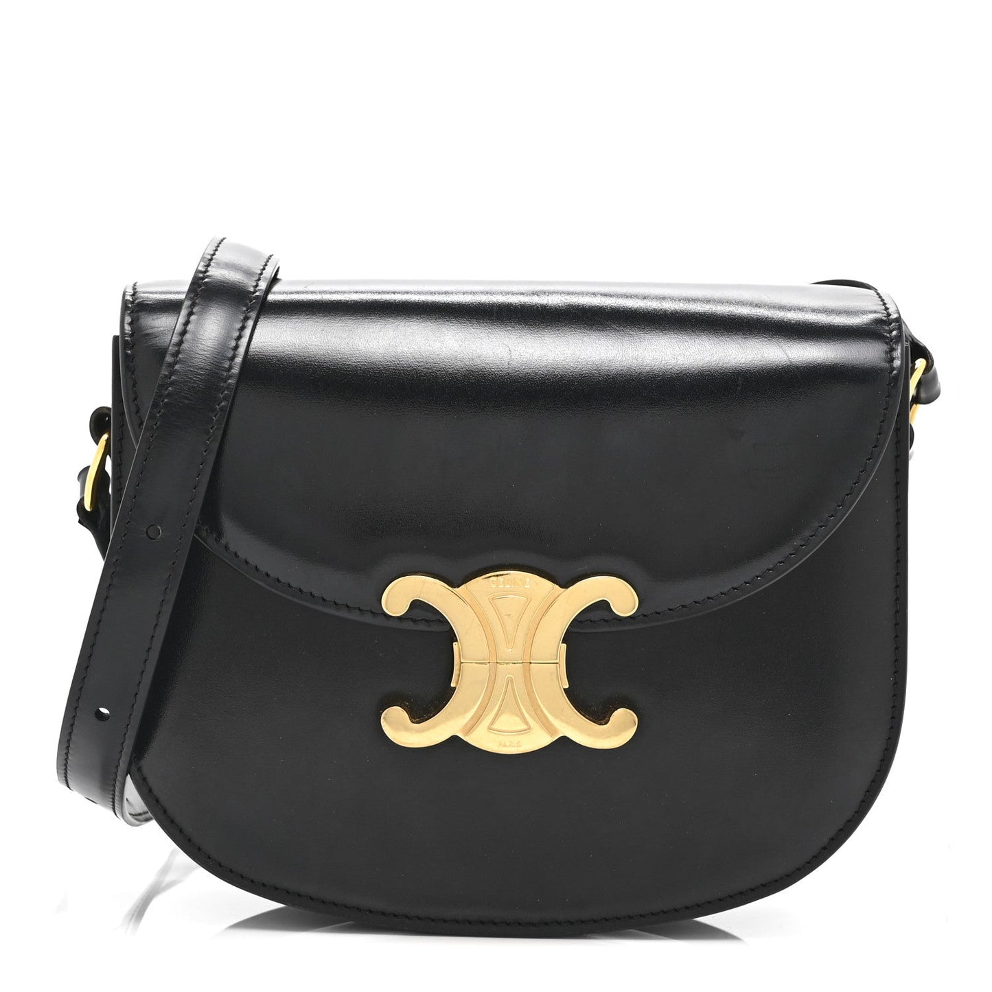 Shiny Calfskin Besace Clea Triomphe Black
