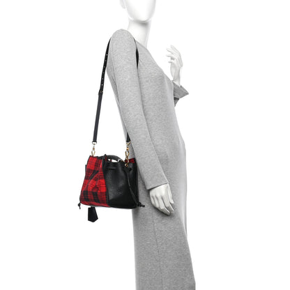 Calfskin Tartan Cotton Canvas Small Iris Tote Black Red Multicolor