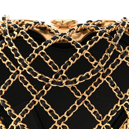 Metal Lambskin Quilted CC Heart Minaudiere Crossbody Black
