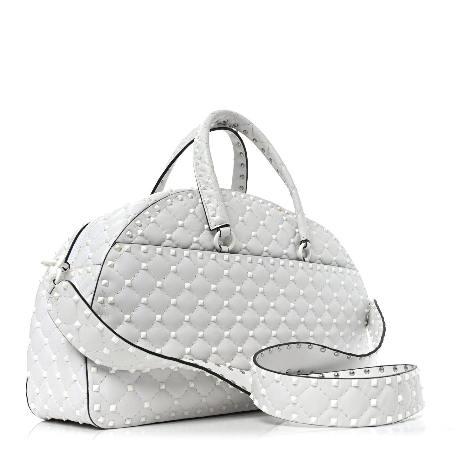 Lambskin Free Rockstud Spike Bowling Bag White