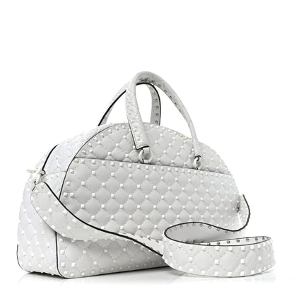 Lambskin Free Rockstud Spike Bowling Bag White