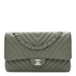 Caviar Chevron Quilted Medium Double Flap  Green