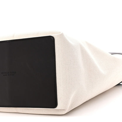 Canvas Mix Nappa Intrecciato Medium Flip Flap Tote Natural Fondant