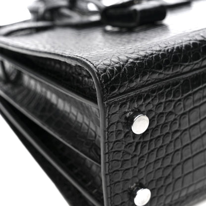 Calfskin Crocodile Embossed Baby Sac De Jour Black