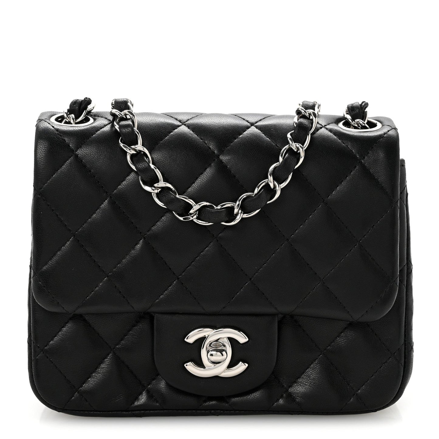Lambskin Quilted Mini Square Flap Black