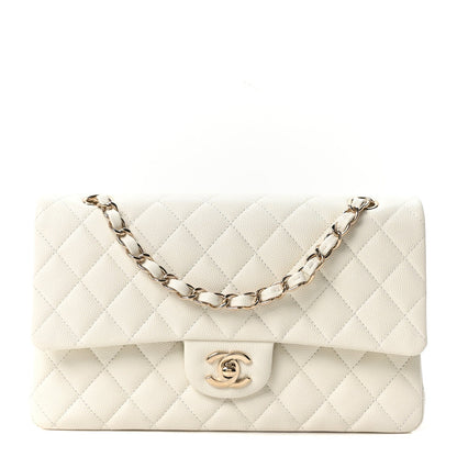 Caviar Quilted Medium Double Flap White