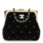 Velvet Diamante Quilted Kiss Lock Clutch Black