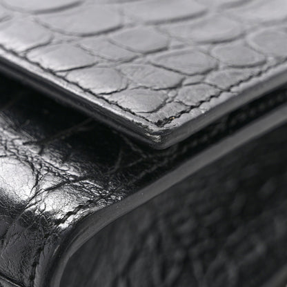 Calfskin Crocodile Embossed Medium Classic Monogram Kate Tassel Satchel Black