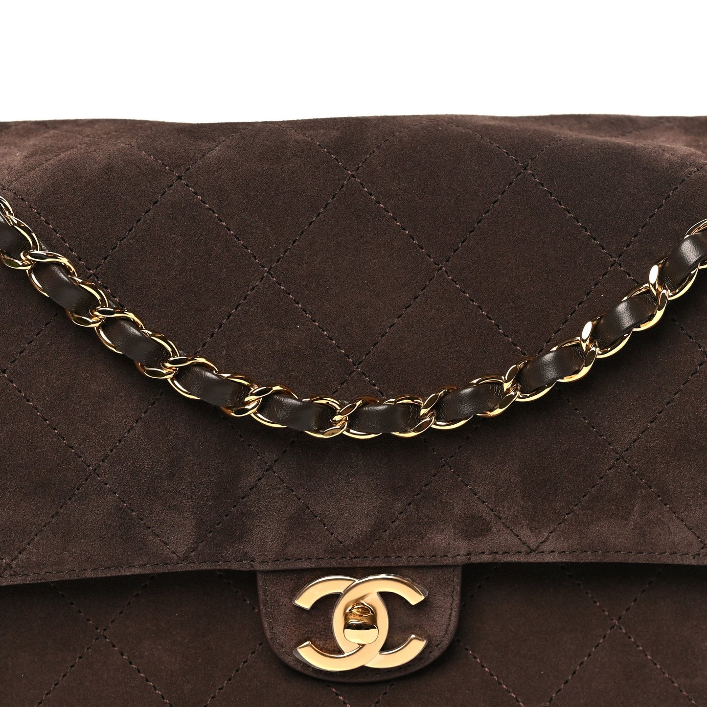 Suede Calfskin Small Souplissimo Maxi Flap Dark Brown