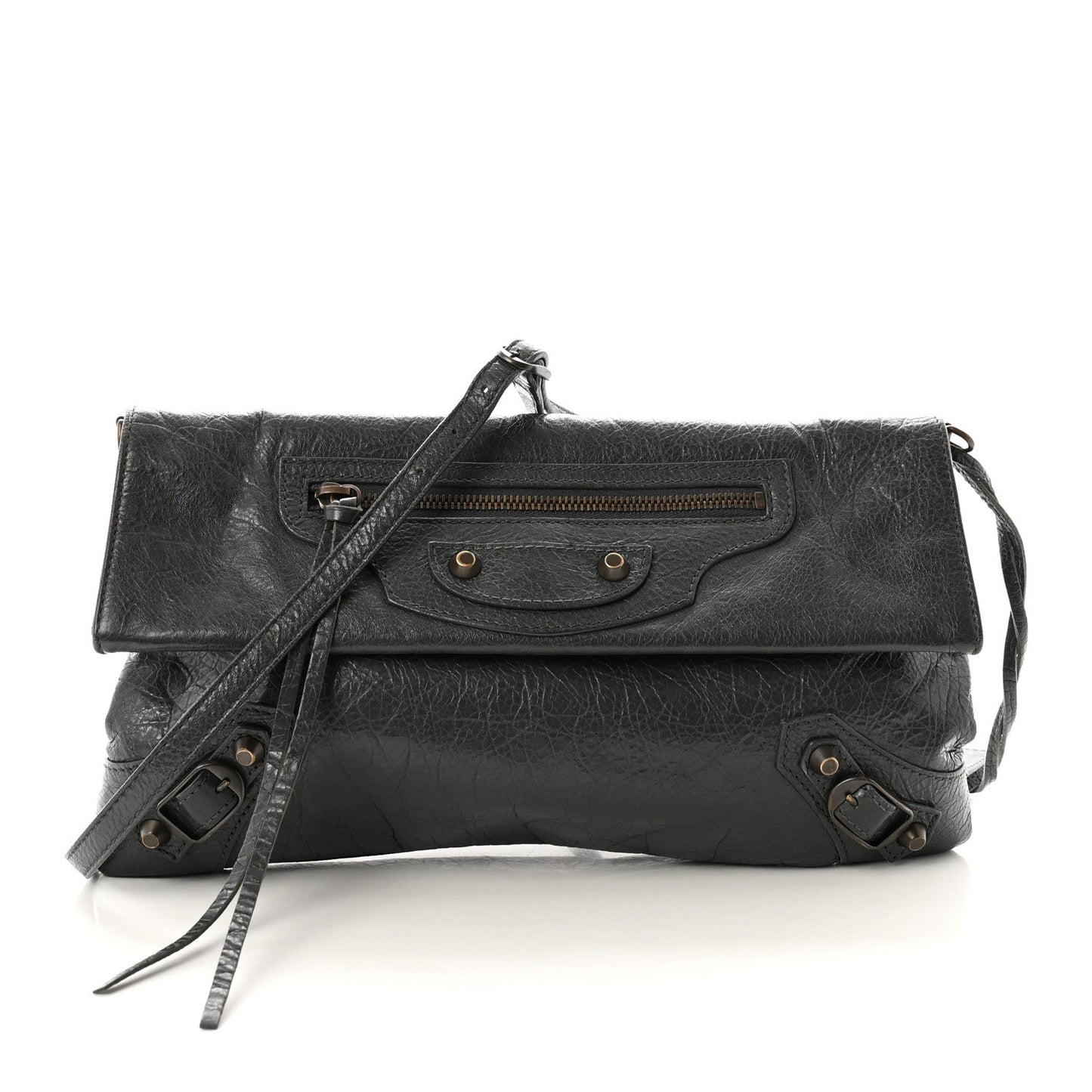 Agneau Classic Hardware Envelope Strap Clutch Gris Fossile