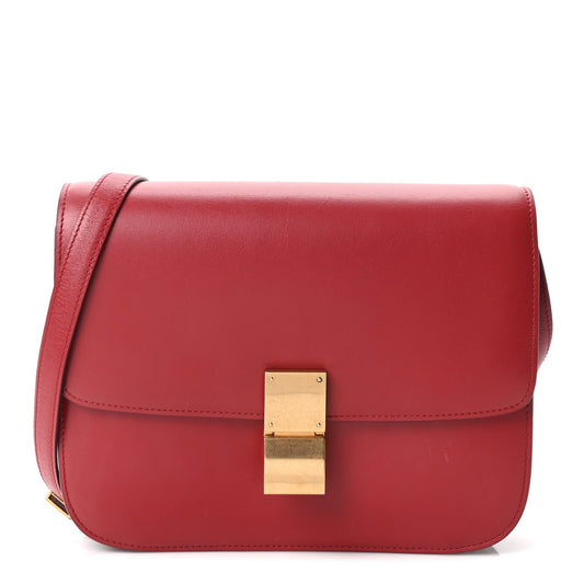 Box Calfskin Medium Classic Box Flap Bag Red