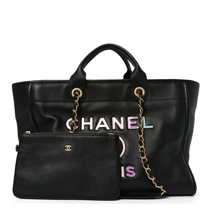 Calfskin Medium Deauville Tote Black Multicolor
