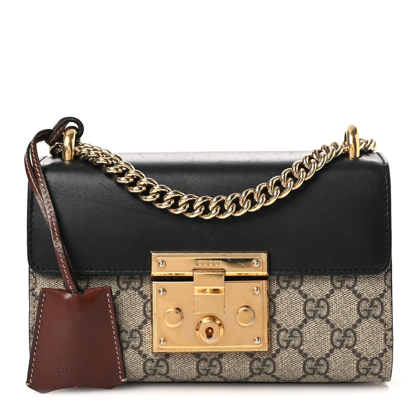 GG Supreme Monogram Calfskin Small Padlock Shoulder Bag Beige Black Cuir
