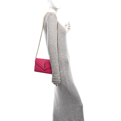 Grain De Poudre Matelasse Chevron Monogram Chain Wallet Fuxia Couture