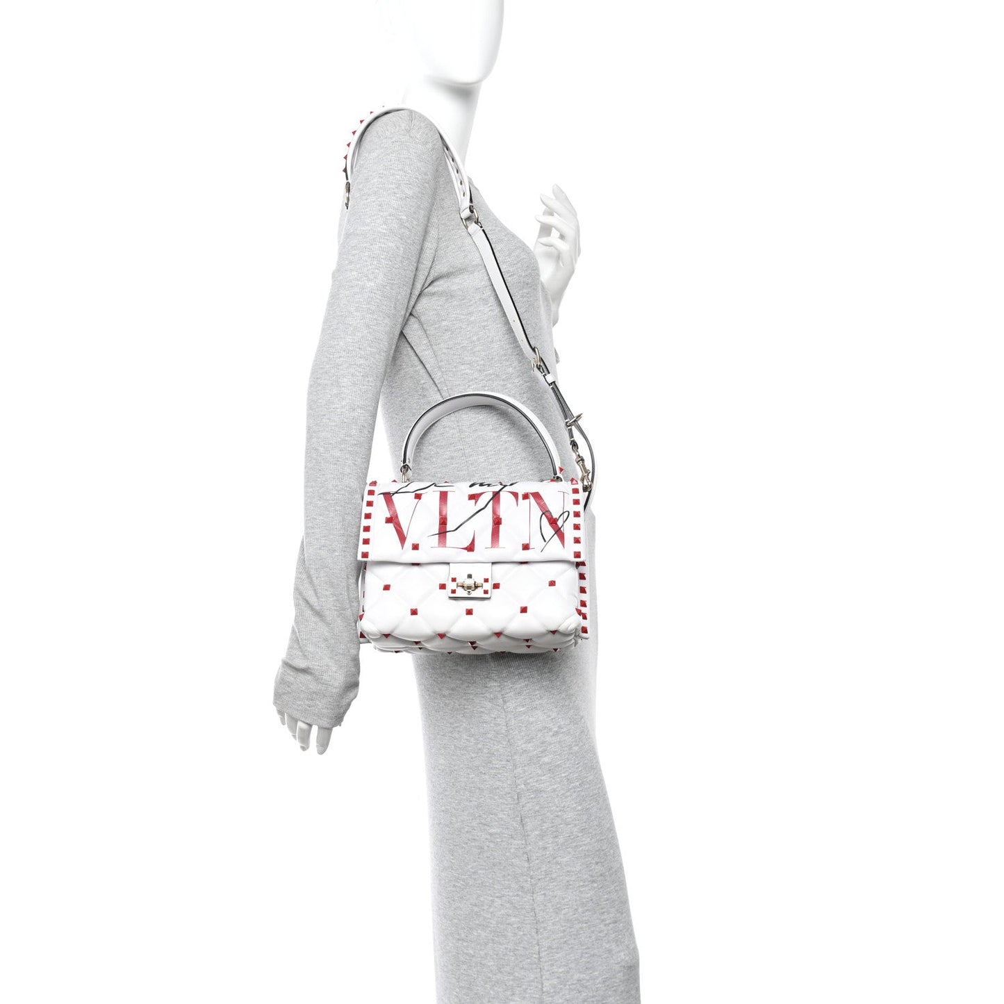 Lambskin Be My VLTN Print Candystud Top Handle Bag White Red Black