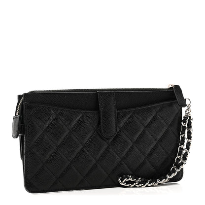 Caviar Quilted Classic Pouch With Handle Black