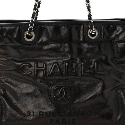 Glazed Calfskin Small Deauville Tote Black