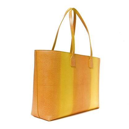 Calfskin Lizard Embossed Medium London Tote Marigold