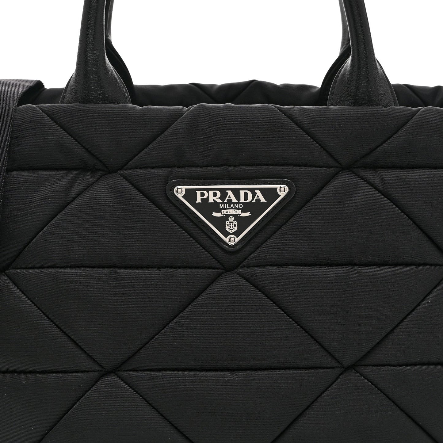 Re-Nylon Nappa Triangle Quilted Padded Small Double Handled Zip Tote Black