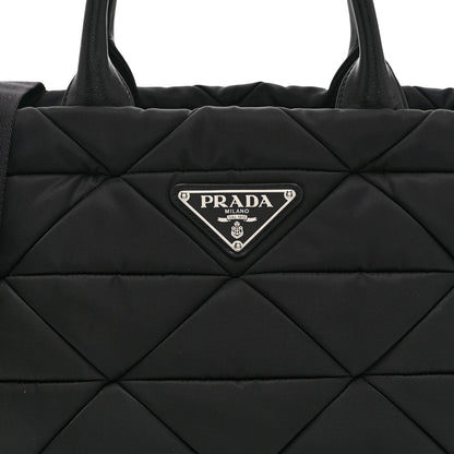 Re-Nylon Nappa Triangle Quilted Padded Small Double Handled Zip Tote Black