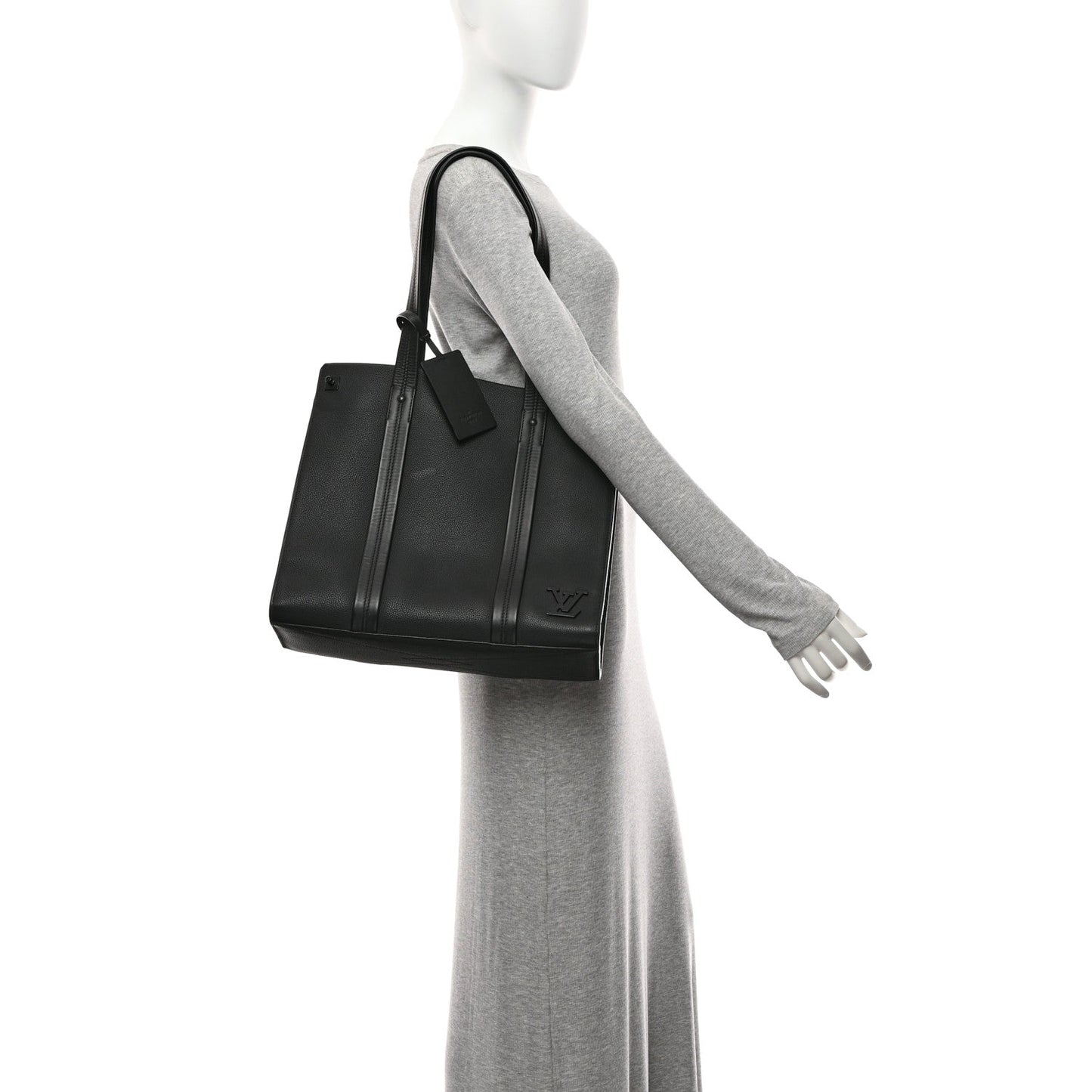 Grained Calfskin LV Aerogram Tote Black