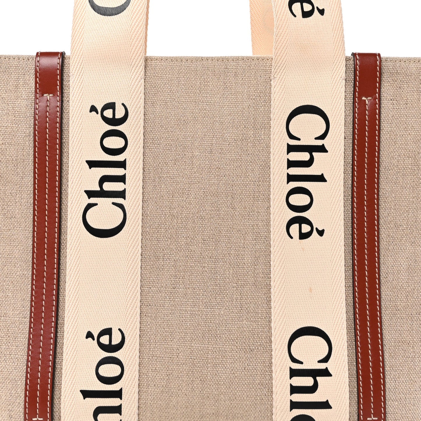 Cotton Calfskin Medium Woody Ribbon Tote White Brown