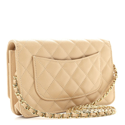 Caviar Quilted Wallet on Chain WOC Beige