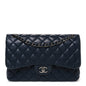 Lambskin Quilted Jumbo Double Flap Navy