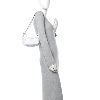 Mesh Shiny Lambskin Chain Hobo White
