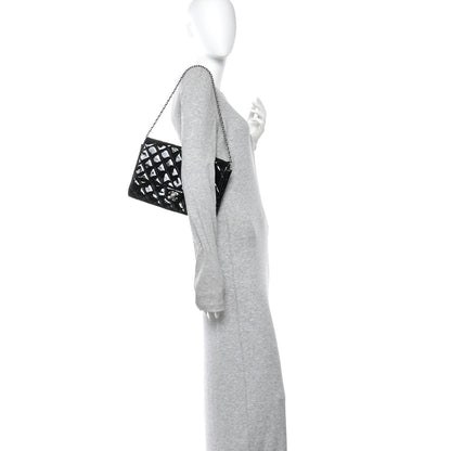 Patent Quilted Clutch with Chain Flap Black