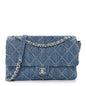 Frayed Denim Quilted Large Blue Chip Flap Blue