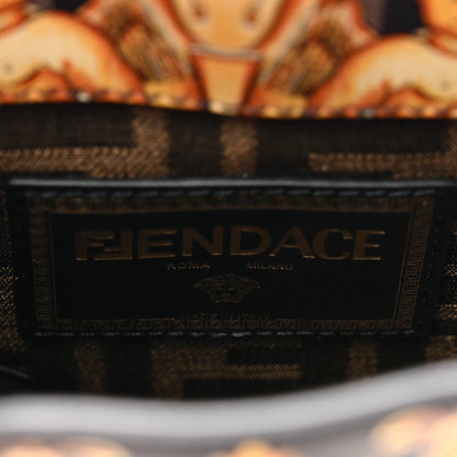 X VERSACE Vitello King Catalan Mirror Plexiglass Fendace FF Baroque Logo Mini Fendi Sunshine Shopper Tote Black Gold