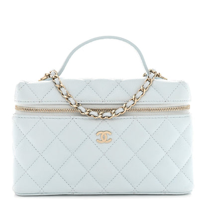 Caviar Quilted Top Handle Slim Vanity With Chain Light Blue